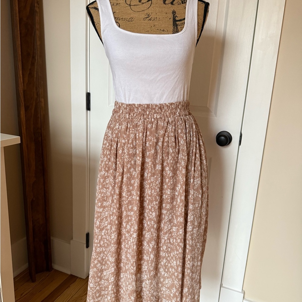 Pink Smocked A-Line Midi Skirt for Casual Wear